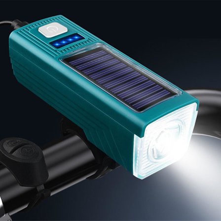 Sykkellys Solcelledrevet USB-oppladbar 4-modus Sykkellys Foranlys & Klokka For Sykling