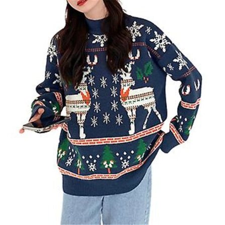 Naisten jouluneule jouluporo-kuvioinen neule O-kaula-aukkoinen neule Fiis(Sininen)