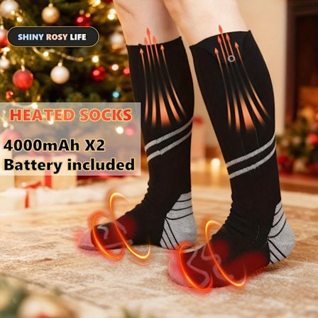 1 Pari lämmitettäviä sukkia miehille ja naisille, 4000 mAh ladattava akku, 3 lämpötilan säätö, pestävät sähkölämmityssukat talveen - Ihanteellinen