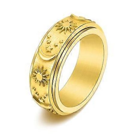Måne Stjärna Sol Spinner Fidget Ring för Ångest Statement Ring Smycken Storlek 6-11 (6 Guld)