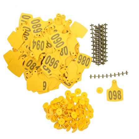 100 stk Køer Kvæg Øremærker Skilte med Tal Farm Animal Identifikationskort Forbrugsvarer Gul