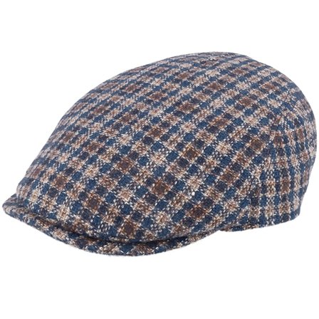 MJM Hats - Blue Line Mestre Wool/Cashmere Brown Check Flat Cap Flatcap Blue Cap - @ Hatstore