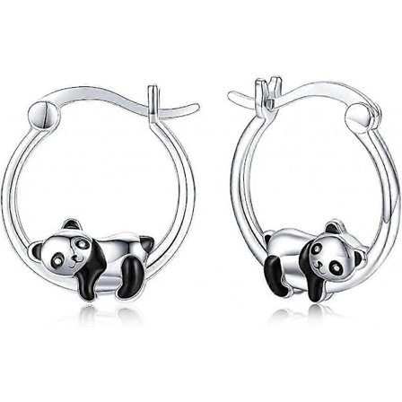 Hypoallergeniske Panda Ringe Kvinders Øreringe 925 Sterling Sølv Dyr Huggie Hoop Øreringe Følsomme Ører Smykker Gave