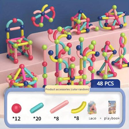 48 st magnetiska set, magnetiska byggstenar för stora partiklar, leksak för barnpussel, pedagogisk leksak Halloween/Thanksgiving Day 48pcs