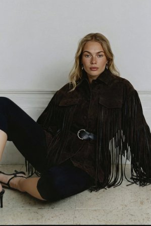 NA-KD Veste en similicuir à franges - Vestes en similicuir - Marron - EU 38