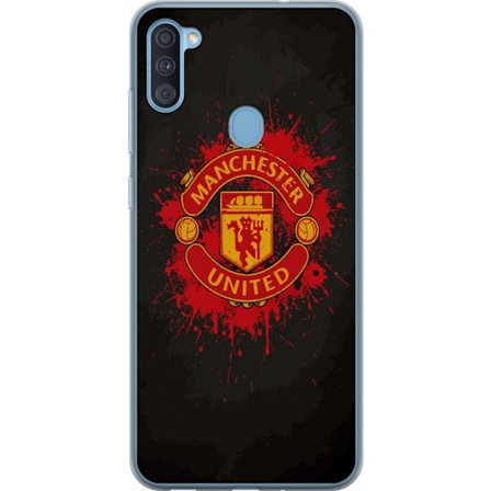 Kompatibelt Mobildeksel til Samsung Samsung Galaxy A11 Manchester United logo i rød og gul farge med røff sportslig bakgrunn
