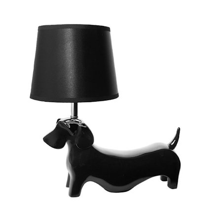 Sort hundeformet bordlampe, polyresin, 35x19x36 cm