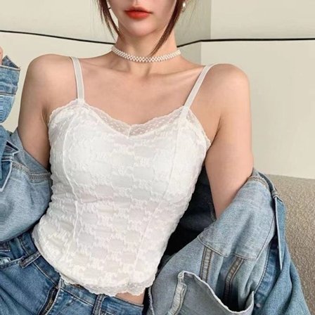 Blonder Justerbar Sling Blonde Jacquard Tank Top HVIT