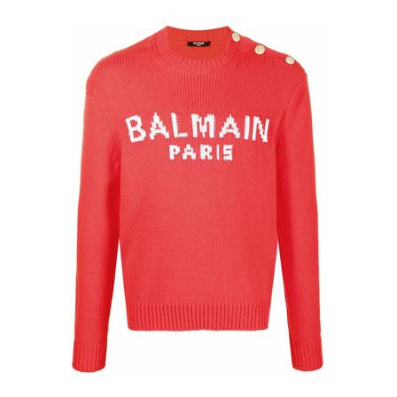 Balmain, Round-neck Knitwear Czerwony, Mężczyzna, Rozmiar: M