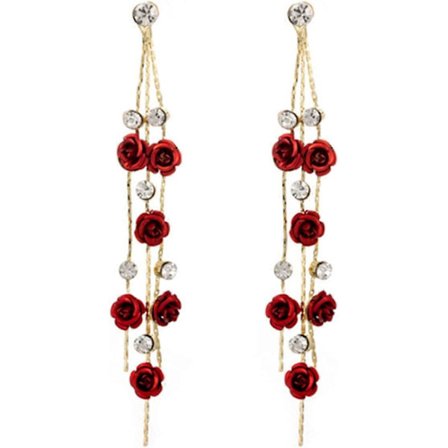 Temperament Lange Kvaster Lilla Rose Øreringe Kvindesmykker, til Kvinder Rød Lilla Krystal Blomst Kvaster Kæde Drop Øreringe