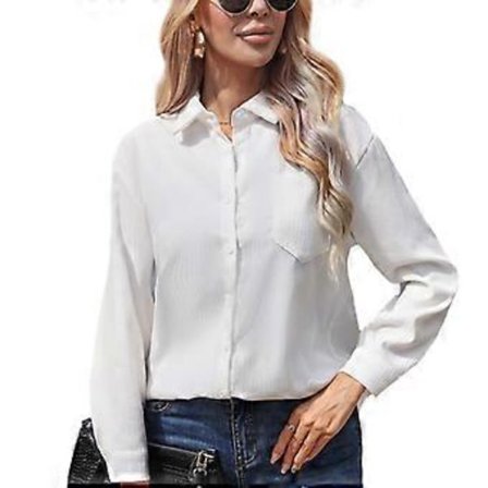 Naisten rento shacket-boyfriend-tyylinen - napitettava yksivärinen paita, ylisuuri pitkähihainen paita, pusero, syysvaatteet, topit, valkoinen XL (XL 