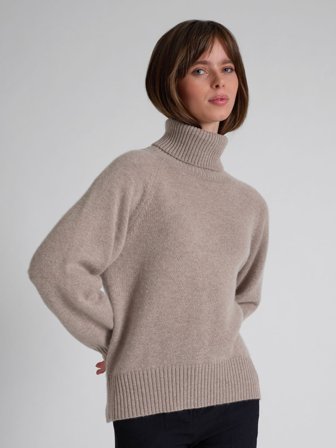 Kashmina - Kashmirgenser med høy hals "Milano" - toast - Size S