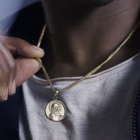 Sanctus | Guldfärgat Jungfru Maria-halsband för män - Stålhalsband