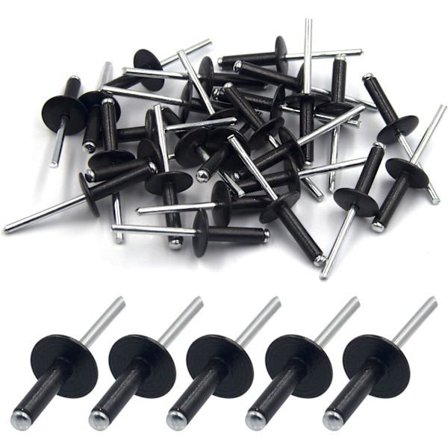 50 kpl Alumiinisia sokeaniittejä suurella laipalla 4,8 mm x 20 mm, 50 kpl pakkaus (musta)