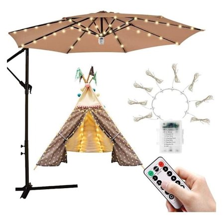 LED Parasol Lyskæde Trådløs Have Patio Parasoller med Fjernbetjening 8 Tilstande Vandtætte LED Lys til Udendørs Have Paraply Telte KLB
