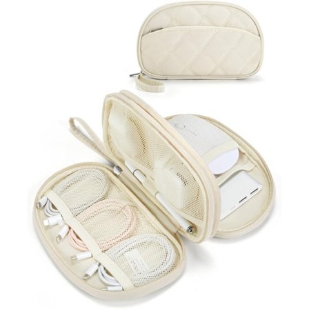Sladdorganisator Reiseveske for Kabler, Kompakt Teknisk Elektronikkorganisator Reiseetui, Viktig for Ladere, Kabel, Telefon, USB-minne - Beige