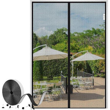 Magnetisk fluenet til altandør 90x210cm Forstærket fluenetgardin med magnet til stue terrassedør Myggenet med magnetisk lukning