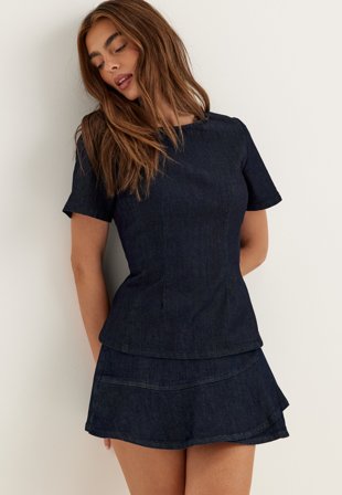 ONLY - Onlranja Reg Frill Dnm Skort - Dark Blue Denim