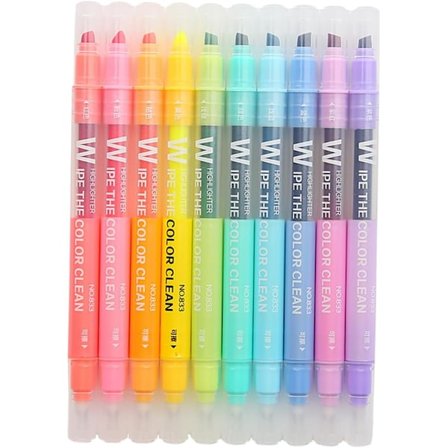 10 stk. Sletbare Highlighter Bløde Farver Highlighter Farverige Highlighters Studerende Stationery Dobbelt Hoved Highlighters Pastel Markør