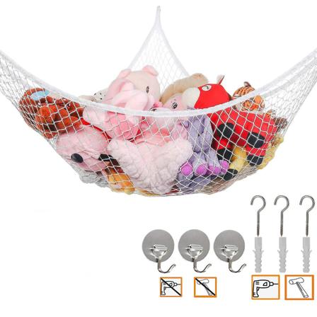 Jättegosedjurs hängmatta Gosedjur och leksaksförvaringsnät 70" Väggslinga Hörn Extra stor Barn Barn Mesh Leksaksnät Organizer White"