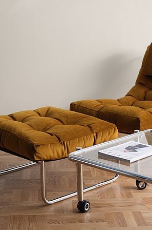 Jotex - Fotpall Polyester - Rostfritt - stål - MDF Bärnsten BURLESON - Köp Fotpallar hos Jotex