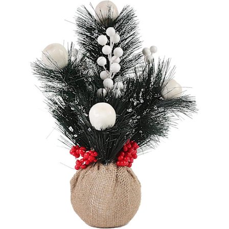 Miniatyr Konstgjord Julgran 12 Tum Imitation Bords Tallnålar Med Vit Bär Tygpåse