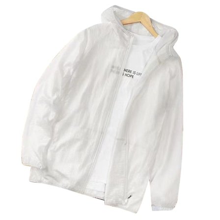 Hvit XL solbeskyttende jakke for menn, lett og pustende langarmet UV-skjorte for sommerfiske, fotturer og trening