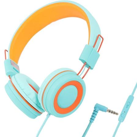 Hovedtelefoner børn, kabelhovedtelefoner til piger, orange og grøn