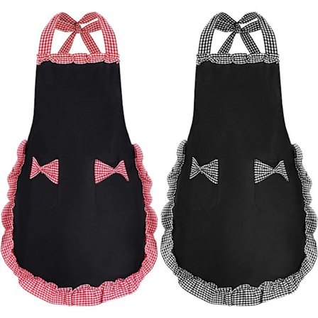 2 stk. kvindeforklæde, sorte forklæder til kvinder med 2 lommer, vandtæt