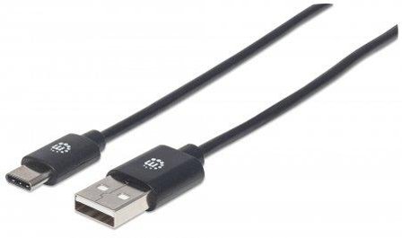 Manhattan MH Cable, Hi-Speed USB 2.0, A-Male/C-Male, 0,50m, Black, Pol