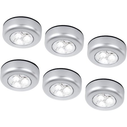 6-pack trådlösa LED-nattlampor med batteridrift, tryckkänsliga lampor, självhäftande tryckknappar för garderober, skåp, diskar eller förråd, sladdlösa