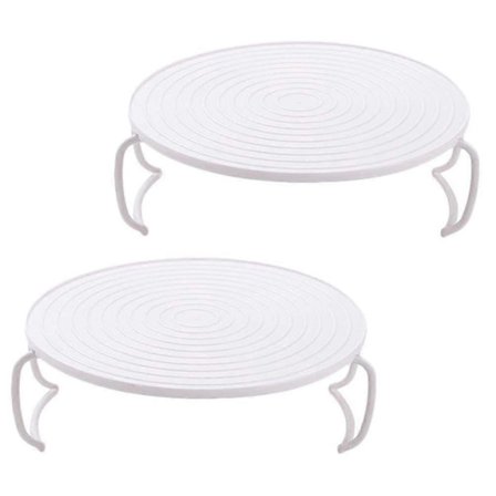 2-pack Mikrovågsugn Tallrik Staplare Plastbrickor Multifunktionell Hylla Trappsteg Mat Rund Kylning Vit