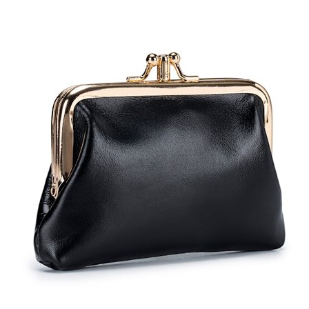 Dame Kiss Lock Møntpung Læderpung Lås Møntpung Sort Dame Triple Metalramme Kiss Lock C