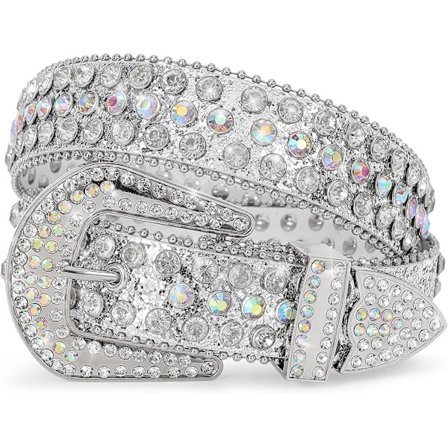 Herr Dam Blank Bling Bling Kristall Diamant Dekorerat Läderbälte