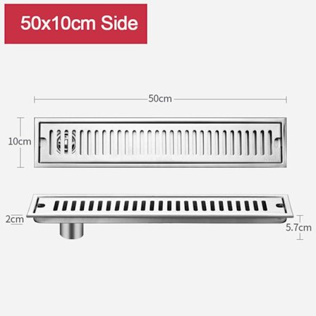 20-50cm Brusebad Gulvafløb Badeværelse Håndvask Si 50X10CM SIDE