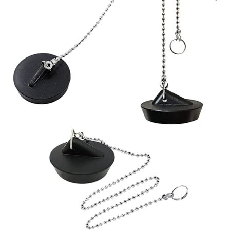 3-pak Universal Gummi Badekarsprop, 40 cm Rustfri Kuglekæde med Krog til Køkkenvask Afløbsprop