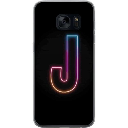 Kompatibelt Mobilskal till Samsung Samsung Galaxy S7 Minimalistisk neonbokstav J i färgskiftande ljus mot svart bakgrund
