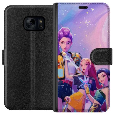 Yhteensopiva Lompakkokotelo Samsung Galaxy S7 Tulevaisuuden popdivat neonväreissä, joilla on taianomaisia yksityiskohtia unenomaisen galaksitaustan