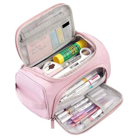 Pennfodral med stor kapacitet, stor förvaringsväska för markörer, rosa KLB