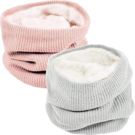 Varmt skjerf, Varmt vinterskjerf, 2 stk, Vindtett skjerf, Kvinner, Menn, Grå, Rosa, 25*24cm