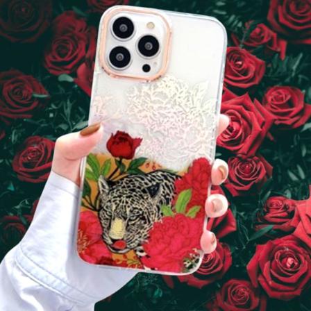 Iphone 12 13 Pro Max Leopard Smyger Bland Röda Blommor Red One Size