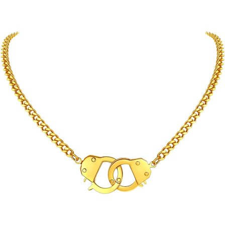 Håndjern Halskjede Hengelås Anheng Tilpassede Håndjern Armbånd Rustfritt Stål/18K Gullbelagt/Svart Kantkjede Sammenlåsende 40cm/45cm Vennskap