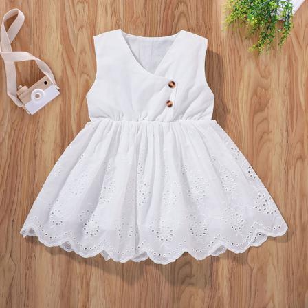 Toddler Flickor Casual Princess Dress Spädbarn Barn Vit Solid Vn