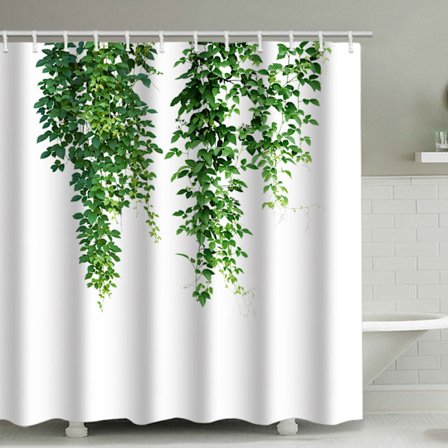 Grön blad duschdraperi, med 12 plastkrokar