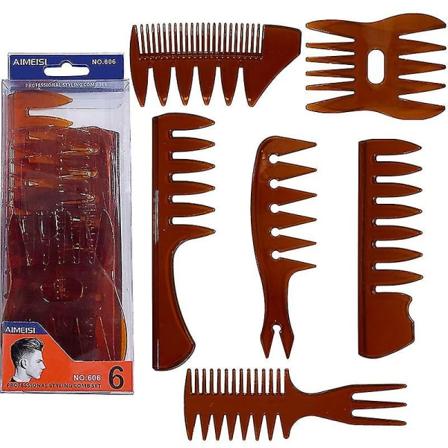 6-pack Quiff Styling Kam för män Professionell Hairdewssing Borste Salon Barber Kammar Brown
