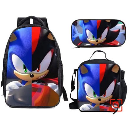 SONIC ryggsäck Sonic grundskola ryggsäck 3-delad anime tecknad film ryggsäck axelväska pennväska