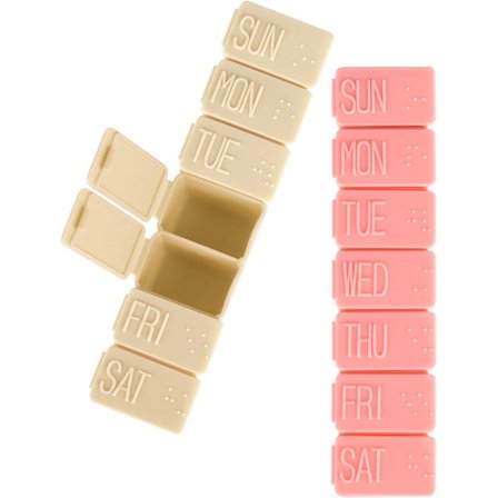 2-pack veckopiller, pillerfodral, 7-dagars pillerfodral, resefodral för dagliga piller, medicinorganisatör, rosa/beige