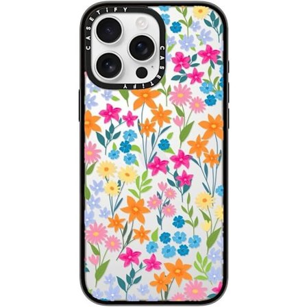 CASETiFY Kompakt iPhone 16 Pro Max Deksel [1,2 m. 2X Militær Standard Fallbeskyttelse/Slank/Lettvekt] - Lyse Vårblomster - Klar Svart