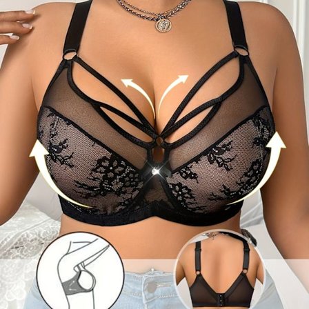 Elegant blondekantet plus size dame-bh uden ryg