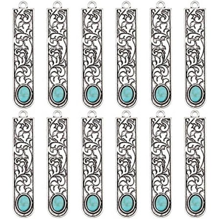 1 Eske 20 stk. Syntetiske Turkis Anheng Vintage Stil Rektangel Bar Blomstermønster Edelsten Anheng for Smykkefremstilling Anheng Bokmerke Tibetansk 